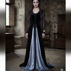 Elegant Black Velvet Women's Coffin Witch deluxe Halloween Costume - Size XL NWT